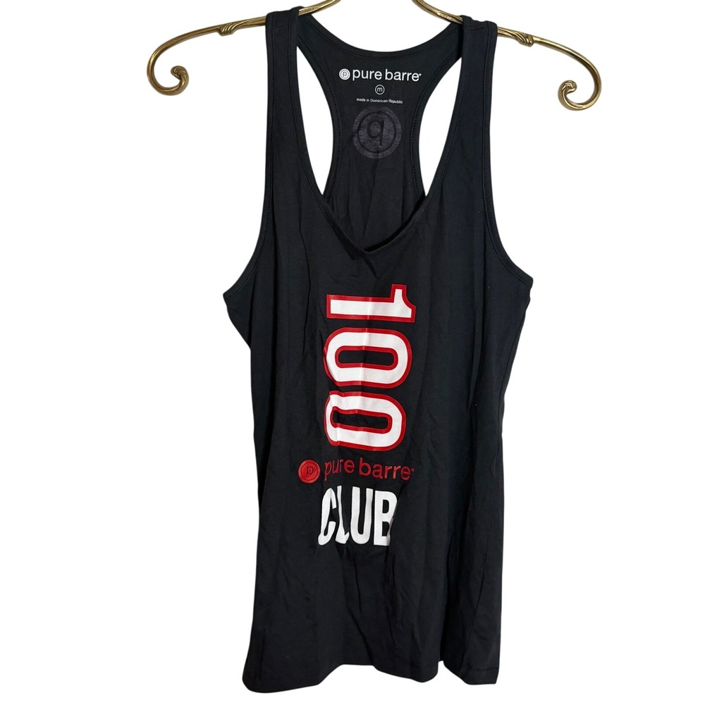 Pure Barre 100 Club Black Racerback Graphic Tank Top Womens Medium Workout Gym